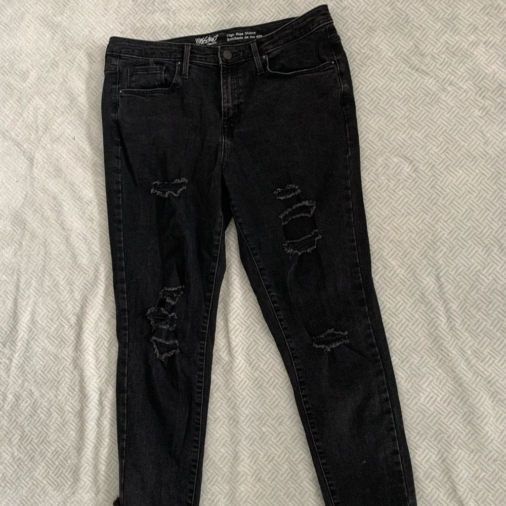 High-Waisted Black Ripped Jeans
